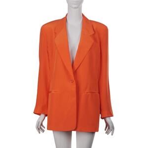 NWT DIANE VON FURSTENBERG Vintage Blazer M Orange Silk 1-Button Pockets Jacket